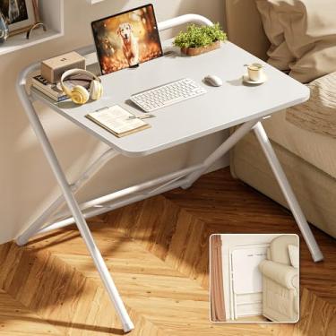Imagem de Huuger Mesa dobrável com altura ajustável de 3 níveis e compartimento para tablet, mesa de computador dobrável de 61 cm para espaços pequenos, economia de espaço, mesa de trabalho de escrita para