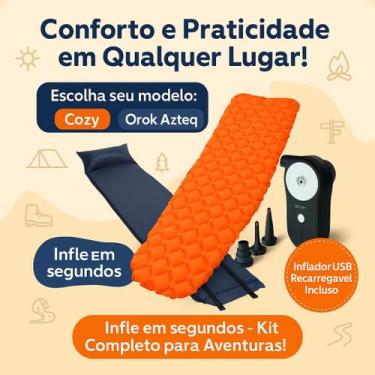 Imagem de KIT Colchonete Inflável Portátil + Inflador Elétrico USB Recarregável 