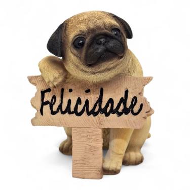 Imagem de Enfeite Cachorrinho Pug Detalhado com Placa Felicidade 14 cm