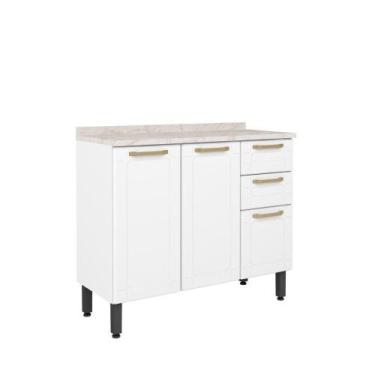 Imagem de Balcão de Aço com Tampo 3 Portas 2 Gavetas Colors Bertolini, Branco