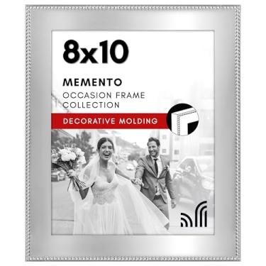 Imagem de Americanflat Porta-retrato 20 x 25 com detalhes em estilo de contas - Moldura com contas com vidro resistente a quebras - molduras elegantes estilo galeria para mesa ou parede - prata