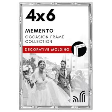 Imagem de Americanflat Porta-retrato de 10 x 15 cm com moldura estilo bambu - Moldura de bambu prata com vidro resistente a quebras - molduras elegantes estilo galeria para mesa ou parede - prata