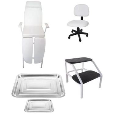 Imagem de Kit Podologia Cadeira Mecânica Mocho Escada Brinde Rolo Plástico Filme