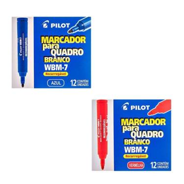 Imagem de Kit Caixa De Pincel Marcador Para Quadro Branco Recarregável Wbm-7 24 Unidades Azul E Vermelho - Pilot