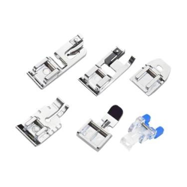 Imagem de UGPLM Conjunto de calcadores para máquina de costura doméstica, peça de reposição, acessórios portáteis confiáveis para uso doméstico, calcador overlock, 6 Peças