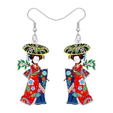 Imagem de DALANE Quimono japonês divertido acrílico brincos pendentes presentes para mulheres, fofos, cultura tradicional, quimono, brincos pendurados, joias hipoalergênicas para decoração de cosplay, berloques