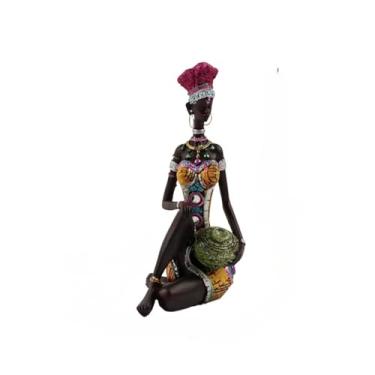 Imagem de Escultura de resina feminina africana, ornamentos de estatueta colecionável, casa, escritório, loja, decoração de mesa, artesanato (roupas amarelas)