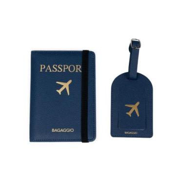 Imagem de Kit Etiqueta e Porta Passaporte Travel Azul Escuro - Bagaggio, U, Azul