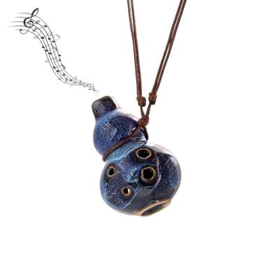 Imagem de MIUPOO Ocarina de seis furos, ocarinas de cerâmica alto C, ocarina clássica cuia, instrumento musical de cerâmica, instrumento musical Zelda, transformação de forno azul, 1 peça.