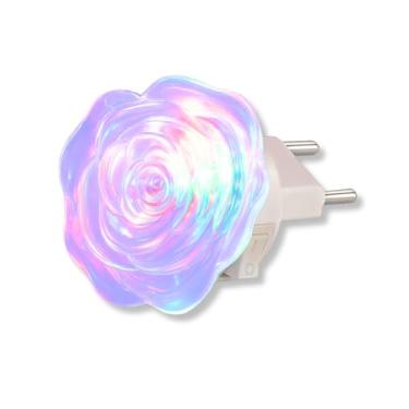 Imagem de Luminária de Tomada LED Formato Rosa Multicolorida – Luz Noturna Decorativa para Quartos, Corredores, Infantil ou Adulto | Automática, Econômica e Encantadora
