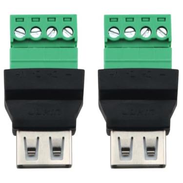 Imagem de JJHXSM 2 peças plugue sem solda fêmea 300V 8A condutor de cobre puro USB 2.0 adaptador de bloco terminal de parafuso conversor de conector adequado para flash drives, teclado, mouse impressora