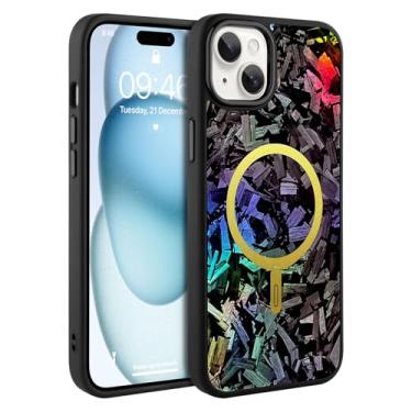 Imagem de AIGOMARA Capa magnética de fibra de carbono forjada para iPhone 15, compatível com Magsafe, capa de telefone protetora à prova de choque de TPU macio e fina e brilhante, prata