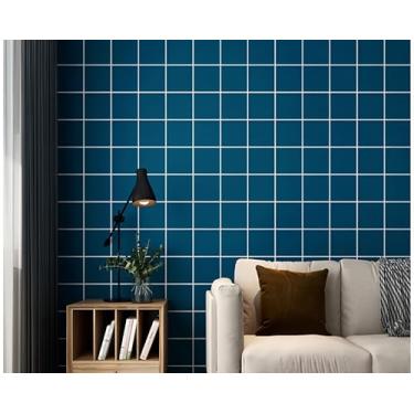 Imagem de ESSMOKO Papel de parede moderno simples geométrico quadrado PVC não autoadesivo sala de estar quarto escritório papel de parede de fundo - índigo-53 * 950 cm