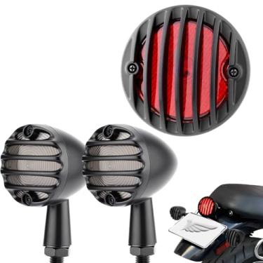 Imagem de Eagwinger Kit de luz traseira e seta de grade de motocicleta conjunto de luz traseira de LED universal compatível com Harley Sporster Café Racer Cruiser Bobber Chopper (kit preto)