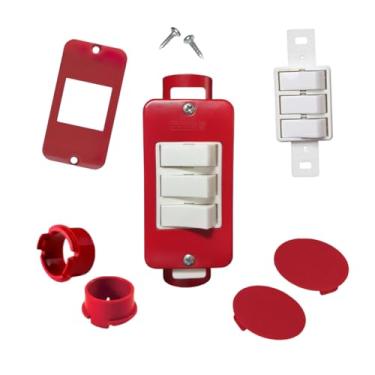 Imagem de Kit Interruptor Triplo Branco + Condulete Sobrepor 3/4pol PVC ANtichamas (Vermelho)