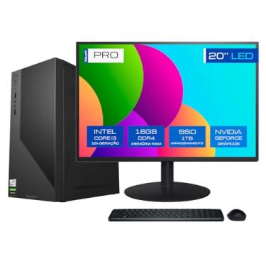 Imagem de Computador Completo BluePC PRO - Intel Core i3 12100F (12ª Geração), 16GB DDR4, SSD 1TB, Gráficos Geforce, Fonte 500W, Windows 11 Pro, Monitor LED 20"