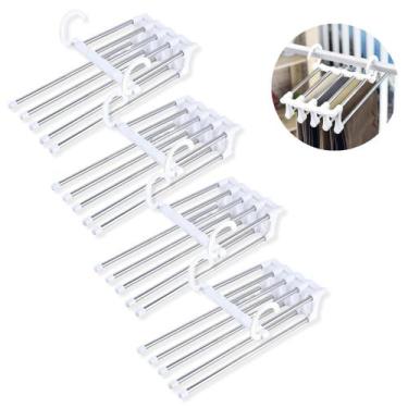 Imagem de Kit 4 Cabide Dobrável Multifuncional Roupa Calça Inox 5 Divisórias - K