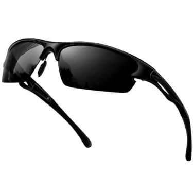 Imagem de KANASATAL Óculos de Sol Esportivo Polarizado Masculino Feminino Escuro Preto UV400 Oculos Bicicleta Ciclismo Retangular Corrida para Golfe Pesca -Preto Brilhante