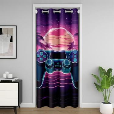 Imagem de Castle Fairy Cortina de porta Gamepad 152 cm L x 203 cm C para crianças, adolescentes, verão, praia, pôr do sol, porta de armário para quarto, sala de estar