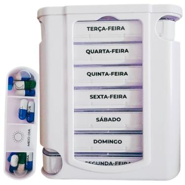 Imagem de Porta Remédio Semanal Organizador de Remédios, Comprimidos, Cápsulas e Pílulas com 28 Compartimentos – Caixa Estojo Diário Manhã, Tarde, Noite e Meio-Dia – Separador de Medicamentos