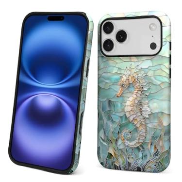 Imagem de Punmada Capa para iPhone Qwert Pro Max, capa híbrida rígida à prova de choque de silicone para iPhone Qwert Pro Max, vidro submarino 3D, estampa de cavalo-marinho