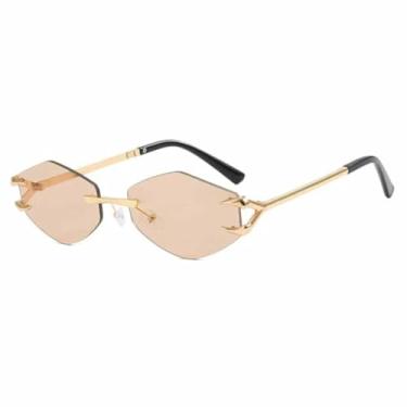 Imagem de Óculos de sol femininos com armação poligonal, casual, hip-hop, moderno, para atividades ao ar livre, masculino, UV400 (chá dourado)