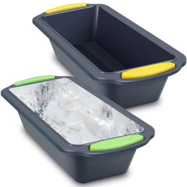 Imagem de 2 peças de molde de gelo extra grande de silicone para máquina de cubos de gelo 29 × 13 × 6 cm, reutilizável para fazer cubos de gelo, recipiente para refrigerador de banho de gelo, máquina de lavar