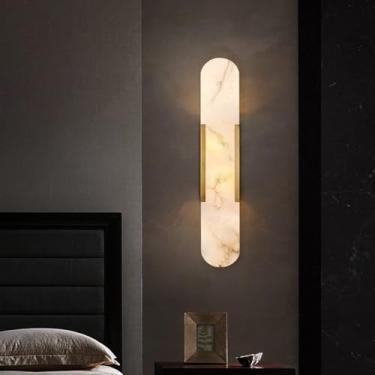 Imagem de LTTKLMP Arandelas de parede de alabastro natural de meados do século 50 cm, iluminação de parede de banheiro, luminária de parede de mármore, lâmpada de montagem de parede moderna de vidro de pedra