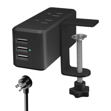 Imagem de Meeoueoiu Compacto secretária braçadeira de tira de energia com 6 saídas, 3 USB-A-porta, ajuste 2,4" borda da mesa, mesa Leg, 6,56 pés cabo de extensão, preto