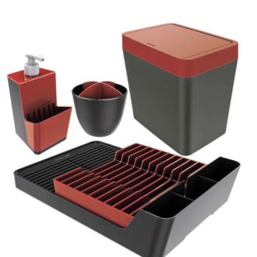 Imagem de Kit Escorredor De Louças / Talheres + Dispenser Detergente + Lixeira -