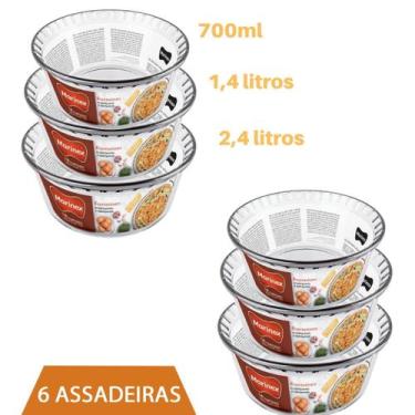 Imagem de kit 6 Assadeiras 3 tamanho Suflê Vidro Refratário Marinex - Nadir Figu