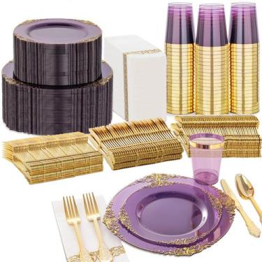Imagem de Conjunto de louças de plástico Nervure 350 unidades roxo para 50 convi