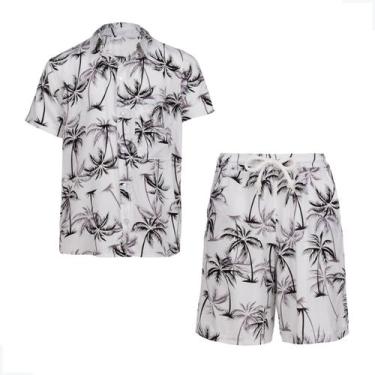 Imagem de Conjunto Infantil Floral Social Coqueiro Havaiana - Ziby Kids, Branco,