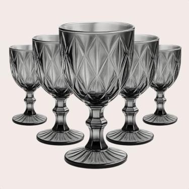 Imagem de Conjunto De 6 Taças Vidro Diamante 340ml Coloridas Elegante Kit Bico De Jaca Abacaxi Vinho Suco (Preto)