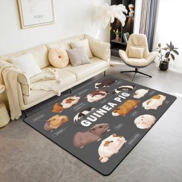 Imagem de jejeloiu Tapetes de porquinho-da-índia para sala de estar quarto bonito tapete de área de caído 12,7 cm x 17,7 cm para crianças desenho animado tema animal tapete interior laranja cinza acento tapete