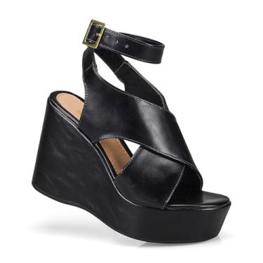 Imagem de Sandalia Feminina Lóris Confortável Salto Anabela Plataforma X Fivela Elegante 20802 (Preto, BR, Adulto, Numérico, 39)