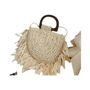 Imagem de Bolsa Feminina de Palha Semicírculo - Feita à Mão com Borla - para Pra