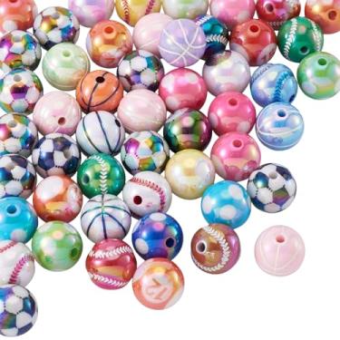 Imagem de KISSITTY 50 contas esportivas acrílicas opacas de 15 a 16 mm para futebol, basquete, beisebol, bola de bilhar, espaçador sortido, contas soltas para pulseira, chaveiros, joias, artesanato, colar