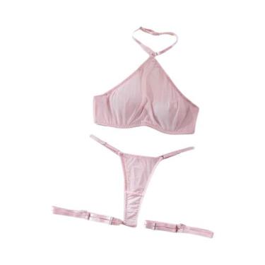 Imagem de Conjunto De Sutiã Push up Transparente E Calcinha Sexy Com Alça No Pes