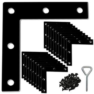 Imagem de Pacote com 20 suportes planos em L de 8,15 cm – Placas planas em L para consertar suportes de canto de metal resistente para prateleiras e móveis de madeira (preto) – com conector de parafusos para