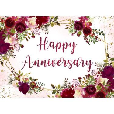 Imagem de Pano de fundo Homewelle Happy Anniversary 2,4 x 1,8 m poliéster bordô