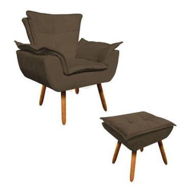 Imagem de Kit Poltrona+puff Opala Cadeira Retro Suede Marrom - King Lar
