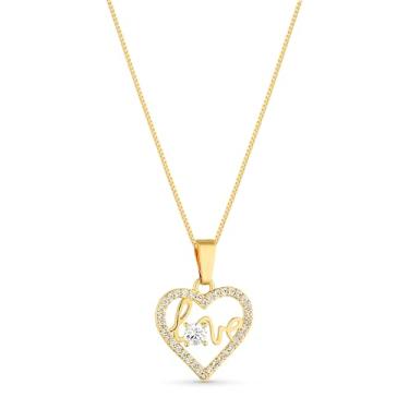 Imagem de Colar Coração LOVE com Pedras Zircônias – Semi Joia Banhada a Ouro 18k – Design Romântico e Elegante, Ideal para Presentear ou Usar em Ocasiões Especiais, Agregando Charme e Sofisticação ao Visual
