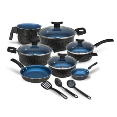 Imagem de Jogo de Panelas Antiaderente Tampas de Vidro - Cozinha Saudável sem Óleo, Prática e Completa para o Dia a Dia (Safira Black)