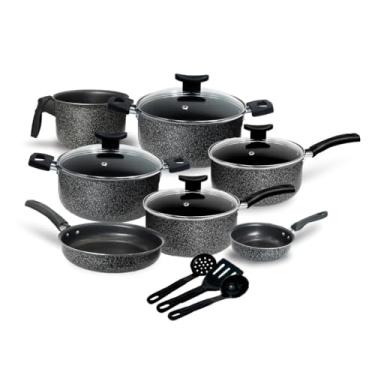 Imagem de Jogo de Panelas Antiaderente Tampas de Vidro - Cozinha Saudável sem Óleo, Prática e Completa para o Dia a Dia (Cerâmica Black)