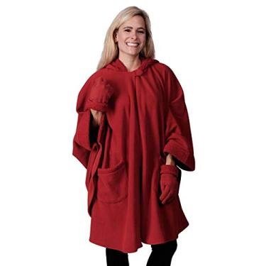 Imagem de Casaco feminino com capuz Le Moda com acabamento em sherpa e luvas combinando | Coleção de inverno | Tamanho único, Vermelho, One Size