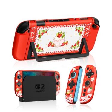 Imagem de Gurgitat Dockable Case for Nintendo Switch 2 - Cute Kawaii Cartoon Design Soft TPU Grip Cover for Joy-Con Red Strawberry PC for Switch 2 Protective Case 2025 for Girls Boys Teens