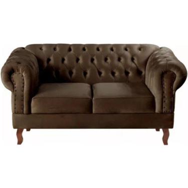 Imagem de Sofá Chesterfield 2 Lugares Dom Pedro Vintage Retrô Capitonê Veludo Marrom