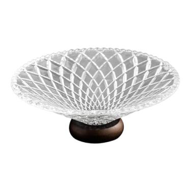Imagem de Generic Tigela de frutas de vidro transparente com suporte de madeira, bandeja decorativa para, nozes e vegetais para banheiro, hotel e casa, Losango