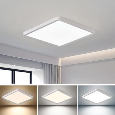 Imagem de Luz de teto LED quadrada de 40 cm, 40 W 4000 LM, 3000 K/4000 K/6000K CCT selecionável, luz de teto branca superfina de perfil baixo Firxtue para quarto/cozinha/sala de estar/sala de jantar/corredor